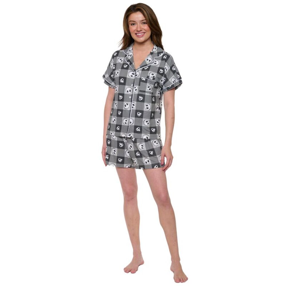 Disney Womens Jack Skellington 2 Piece Button Shirt and Short Pajama Lounge Set